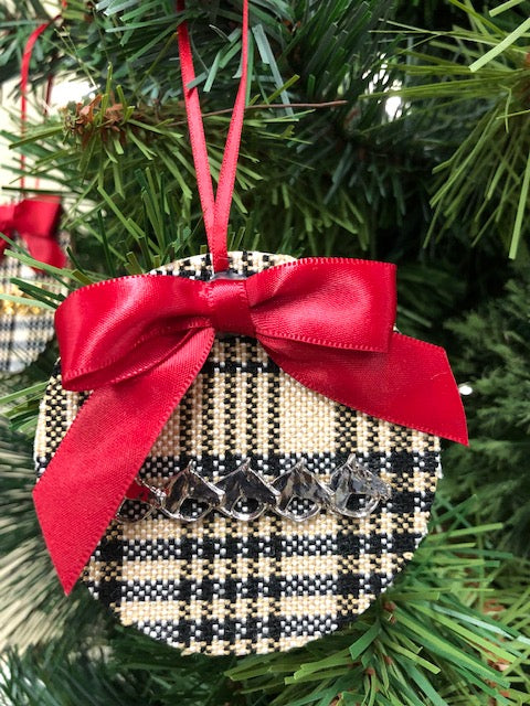 Tan Plaid 5 Horsehead Silver Plated